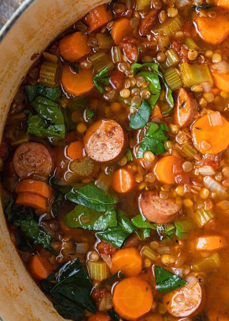 Chicken sausage and lentil stew