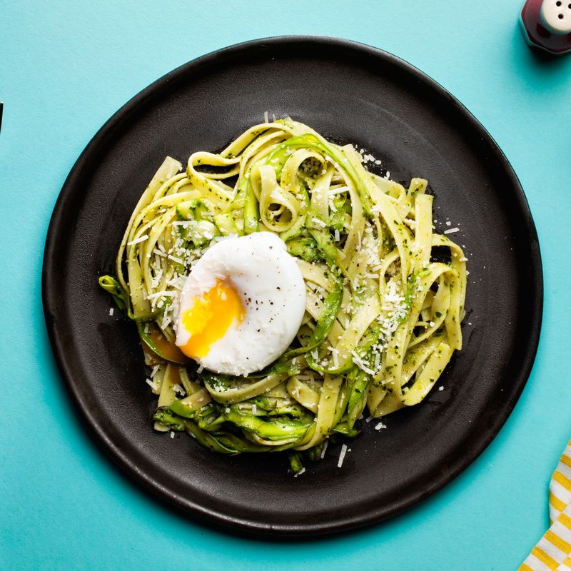 Pesto Pasta with Poached Egg