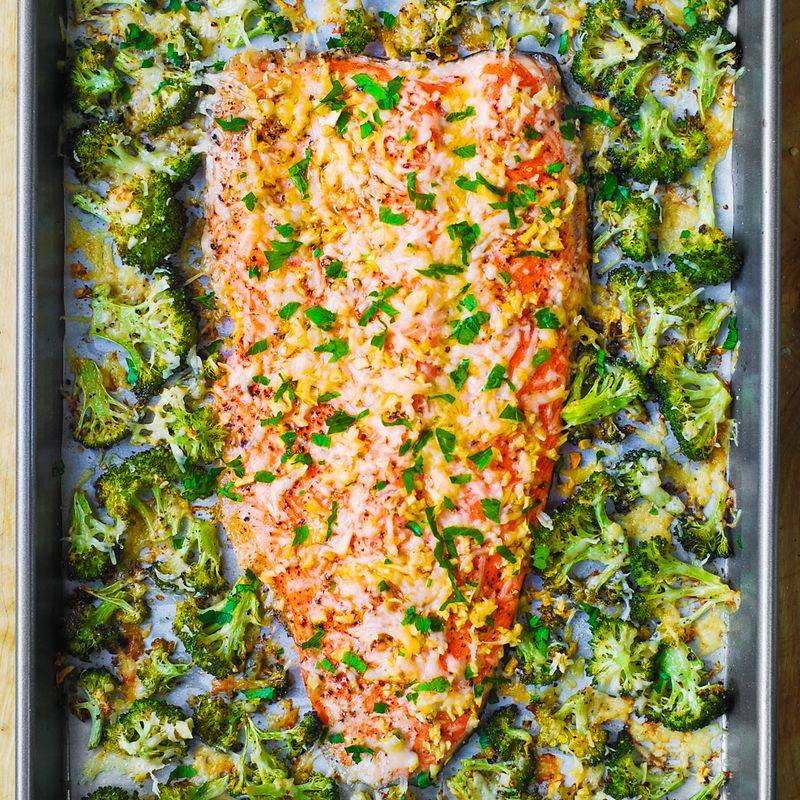 Sheet Pan Panko Salmon and Crispy Broccoli