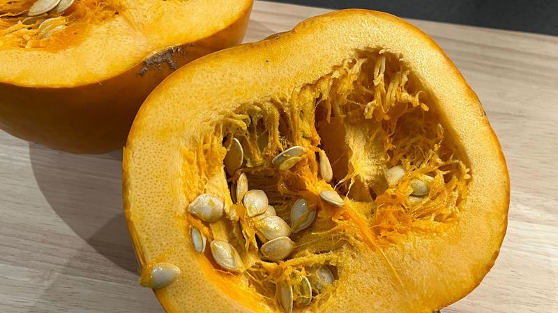 Remove decorations, chop the pumpkin, and consider the seeds