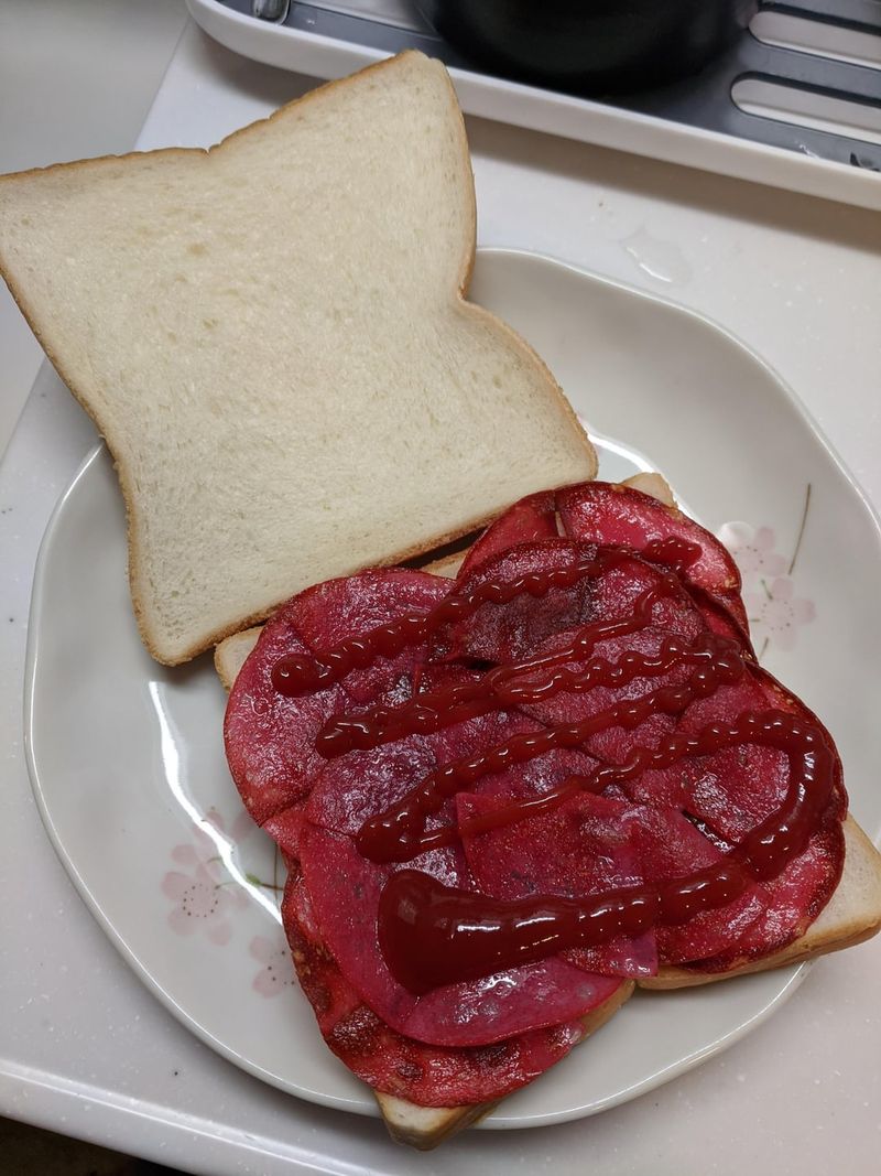 Bologna and Ketchup Sandwich