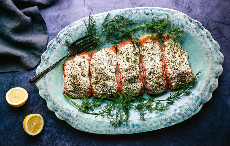 Baked Salmon With Goat Cheese And Herbs
