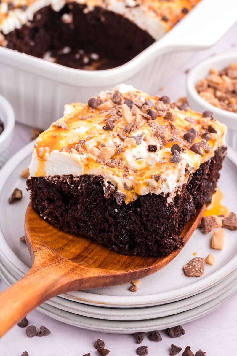 Chocolate caramel poke cake