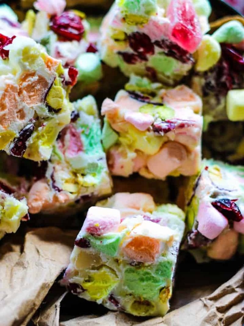 White Chocolate Rocky Road with Colored Marshmallows