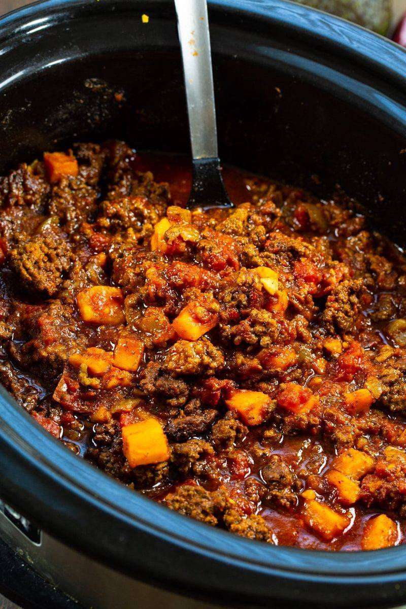 Slow Cooker Chuck Roast Chili with Sweet Potatoes