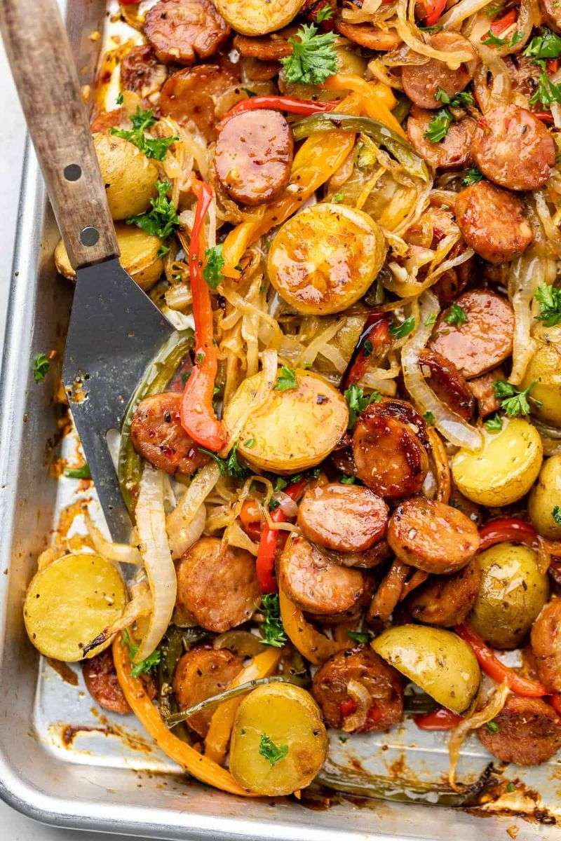 Sheet Pan Sausage, Peppers, and Onions
