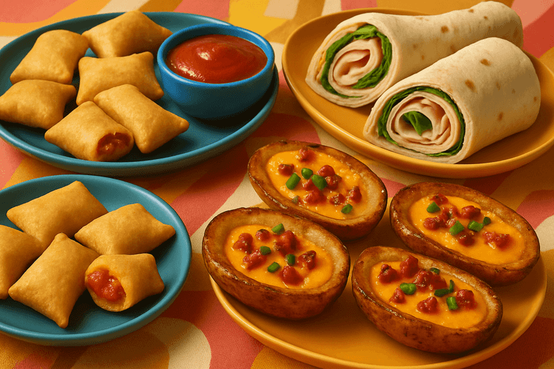 Party food dinner nights (pizza rolls, mini quiches, potato skins)