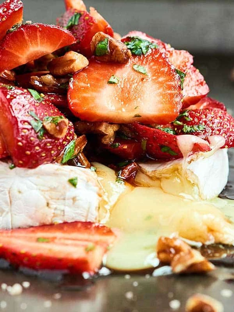 Strawberry Baked Brie with Basil and Pecans