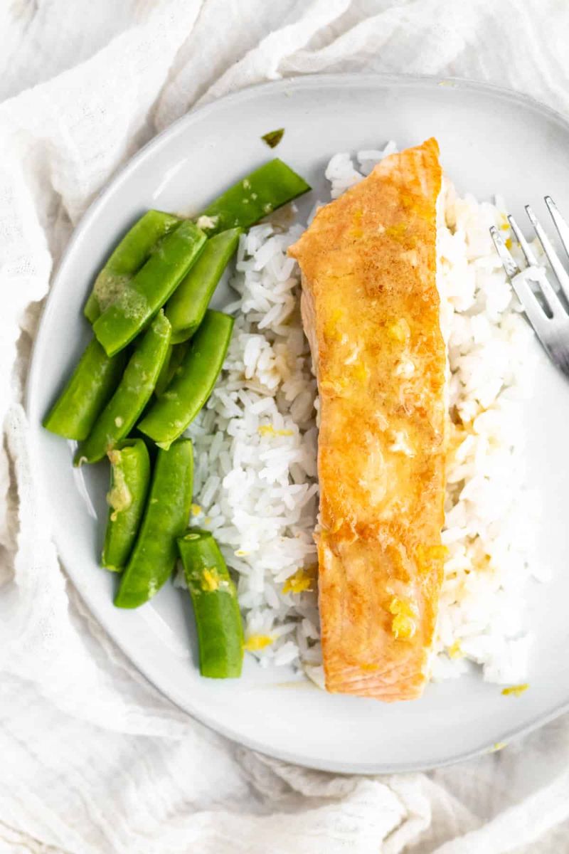 Miso butter salmon with blistered snap peas