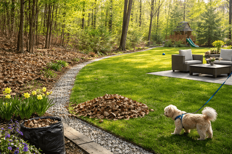 Keep leaves and vegetation from bridging the strip