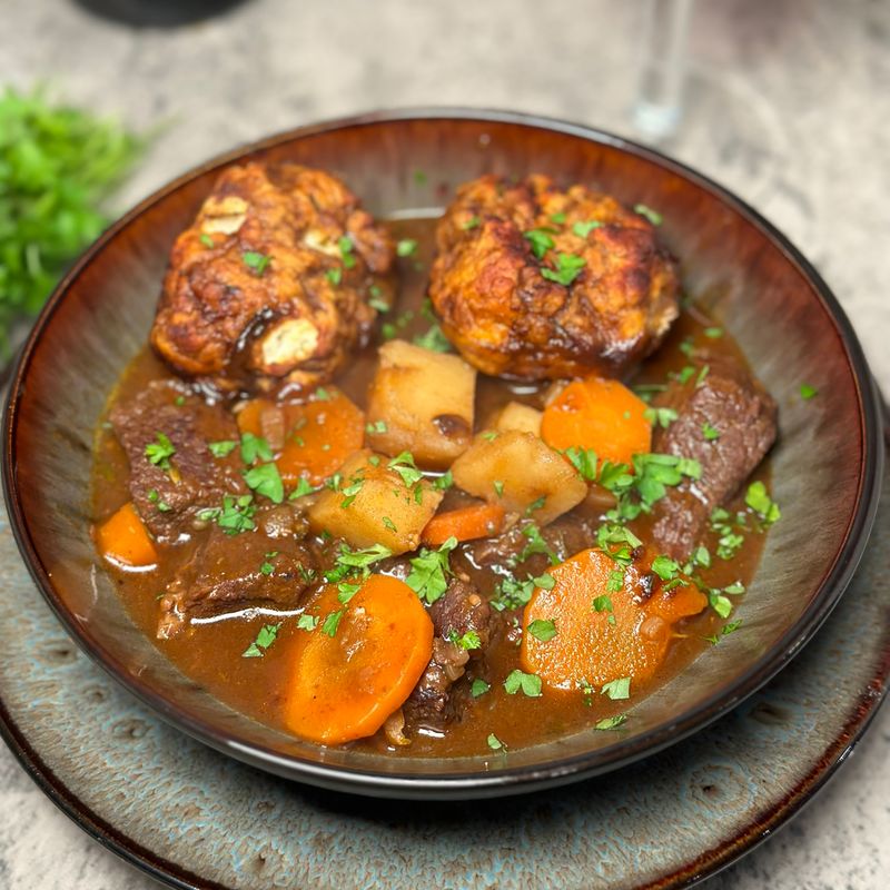 Beef and Guinness Stew with Bacon Dumplings