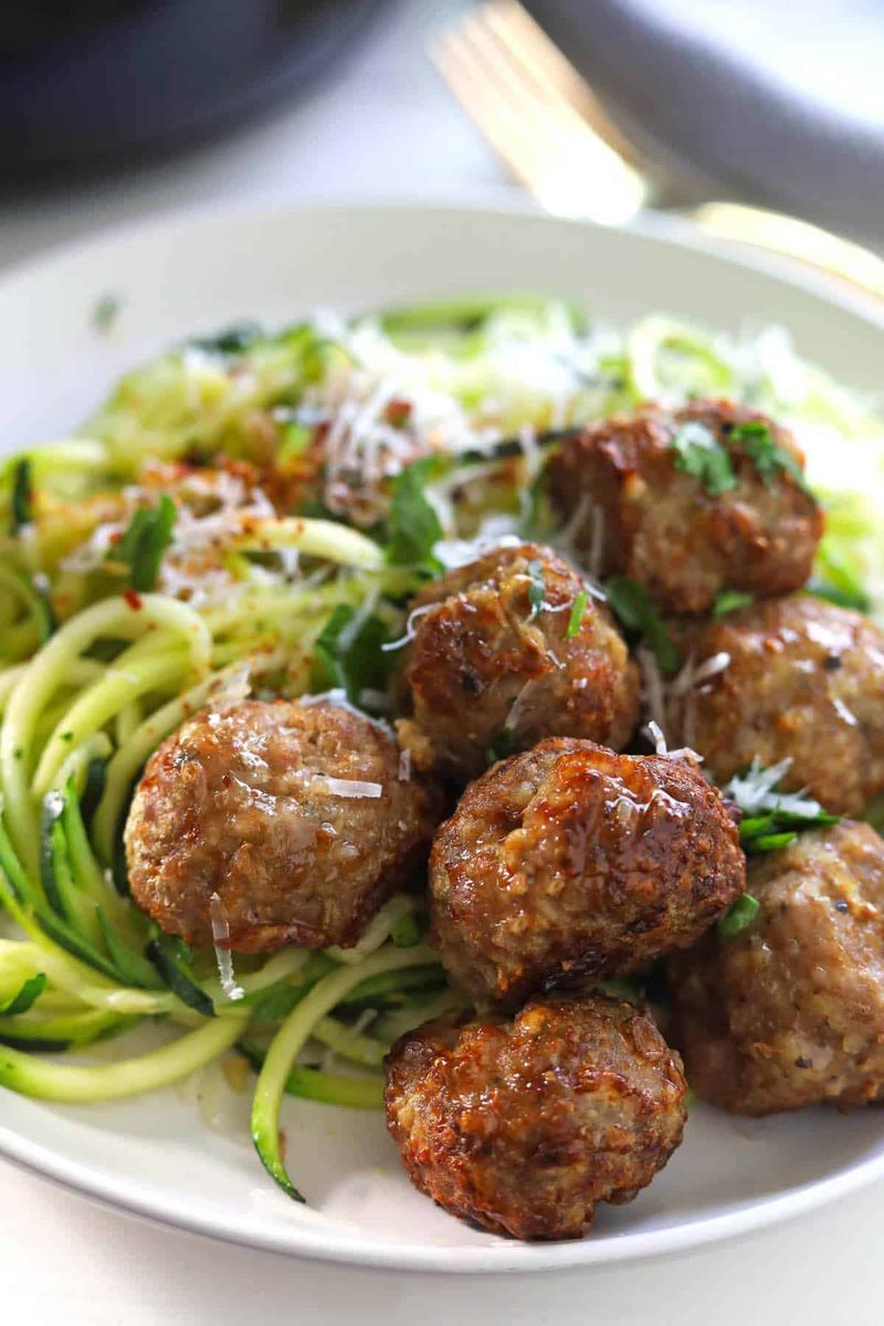 Air Fryer Turkey Meatballs with Zoodles