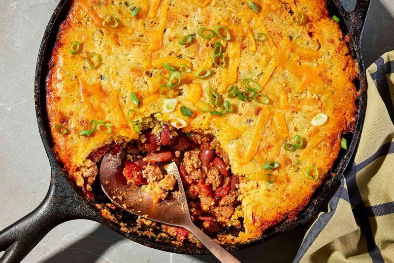 Skillet Chili Beans With Cornbread Topping