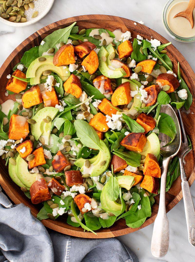 Roasted Sweet Potato, Avocado, and Feta Salad