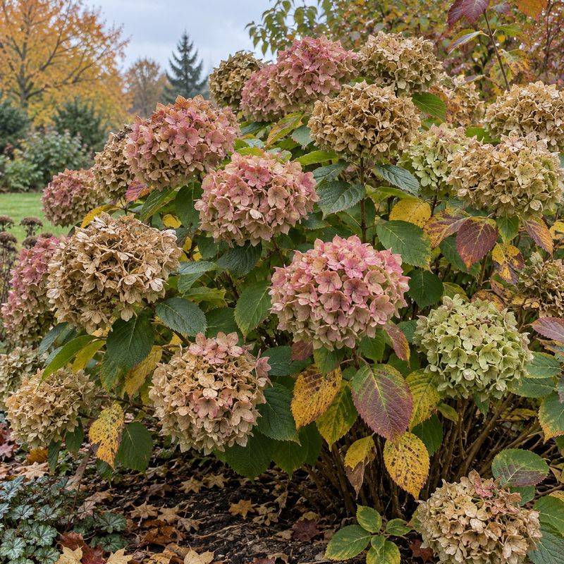 Leave old-wood hydrangea stems intact in October