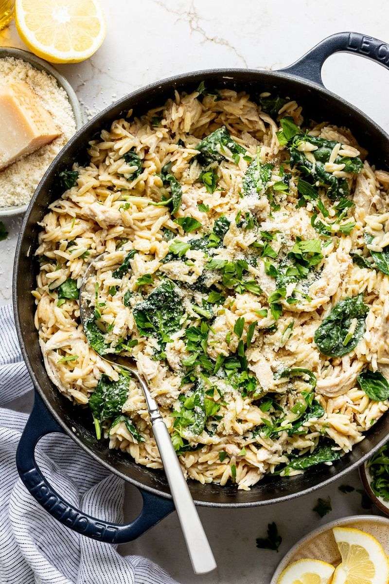 Lemon Parmesan Orzo Skillet