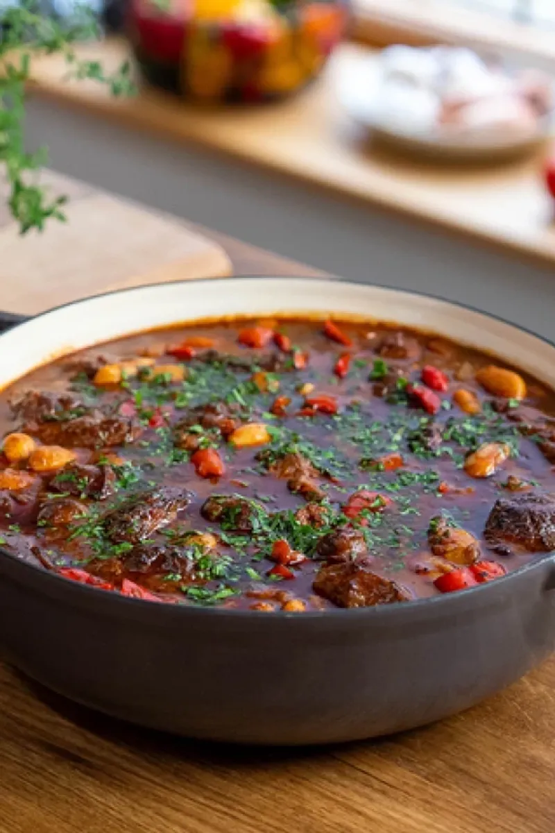 Braised Pig Cheek Stew with Butterbeans and Chorizo