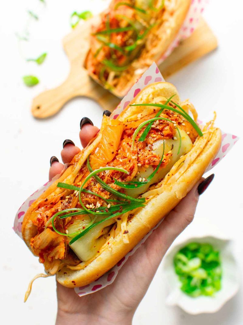 Kimchi grilled hot dogs or sausages
