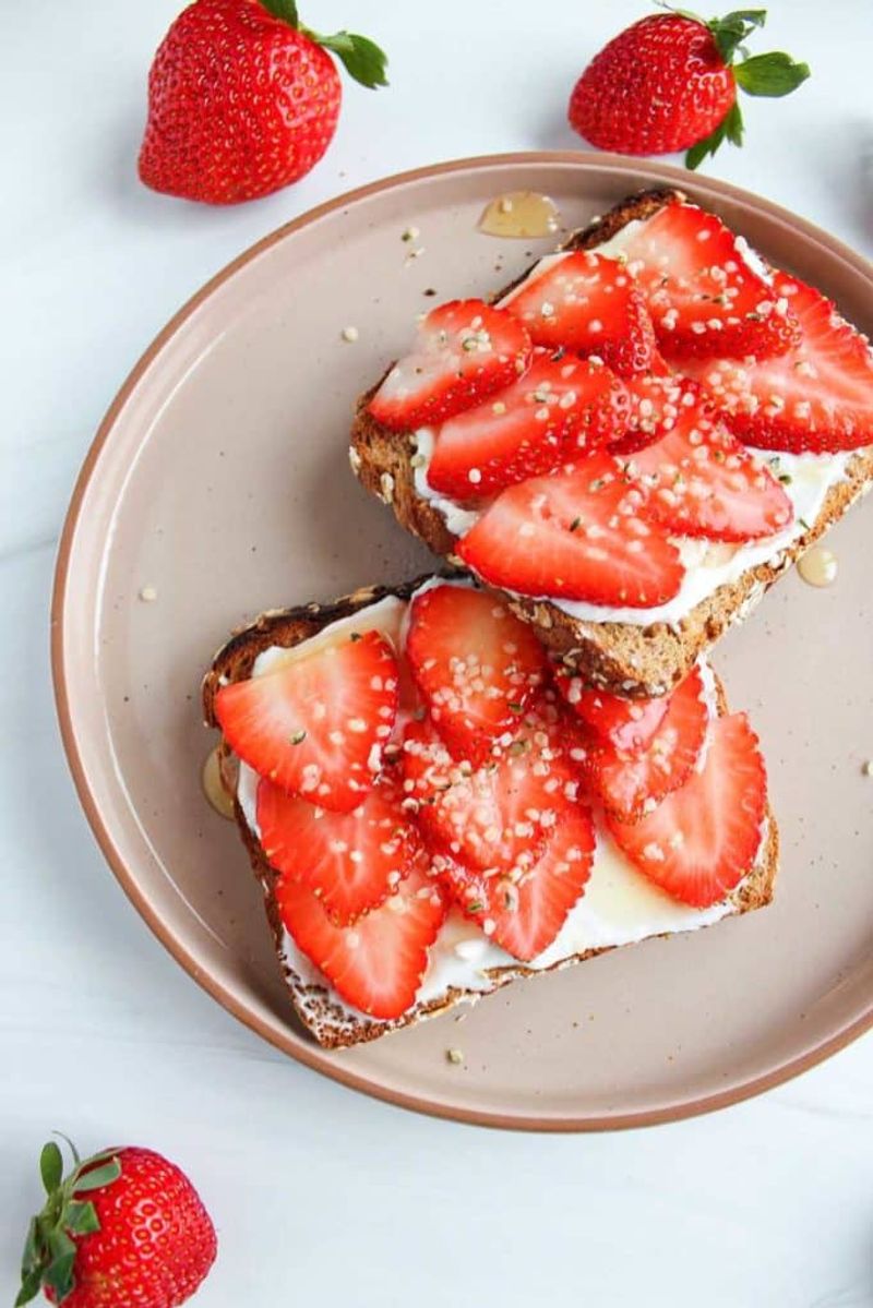 Toast With Almond Butter and Sliced Strawberries