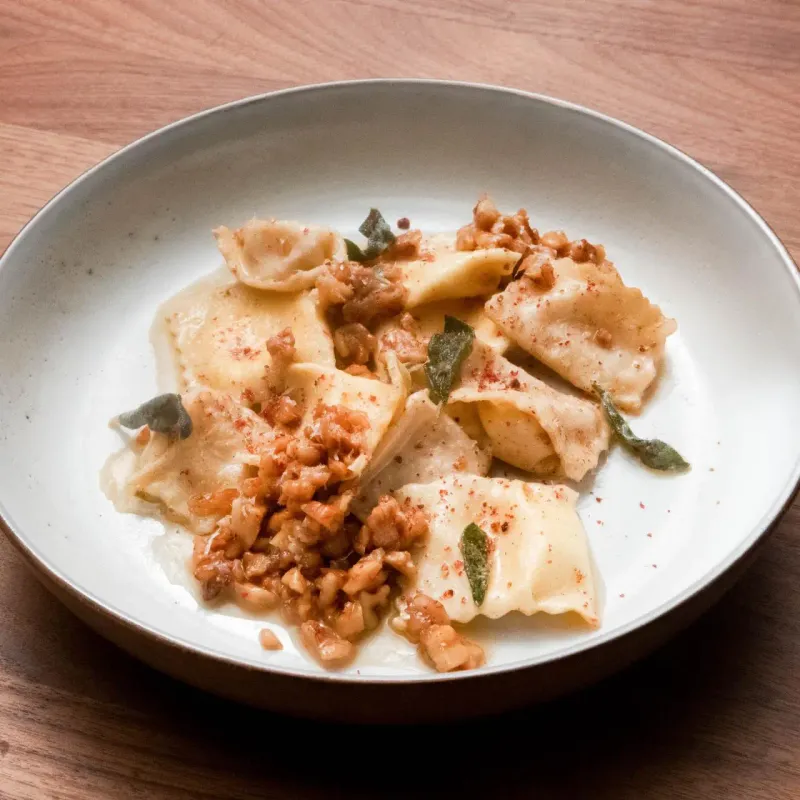 Pear and Gorgonzola Ravioli With Honey Drizzle