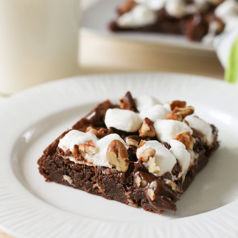 Rocky Road Brownies Stuffed with Marshmallow Centers