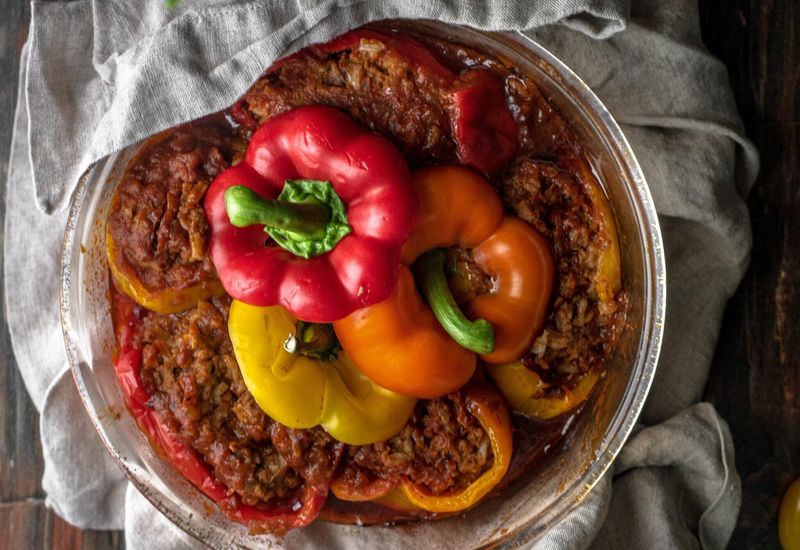 Croatian punjena paprika bake (stuffed peppers casserole-style)