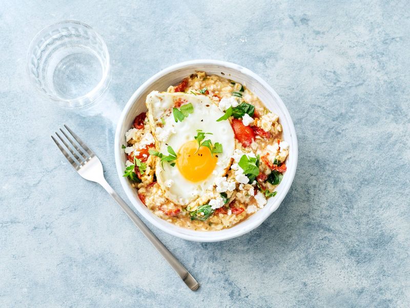 Savory Mediterranean Oatmeal with Eggs