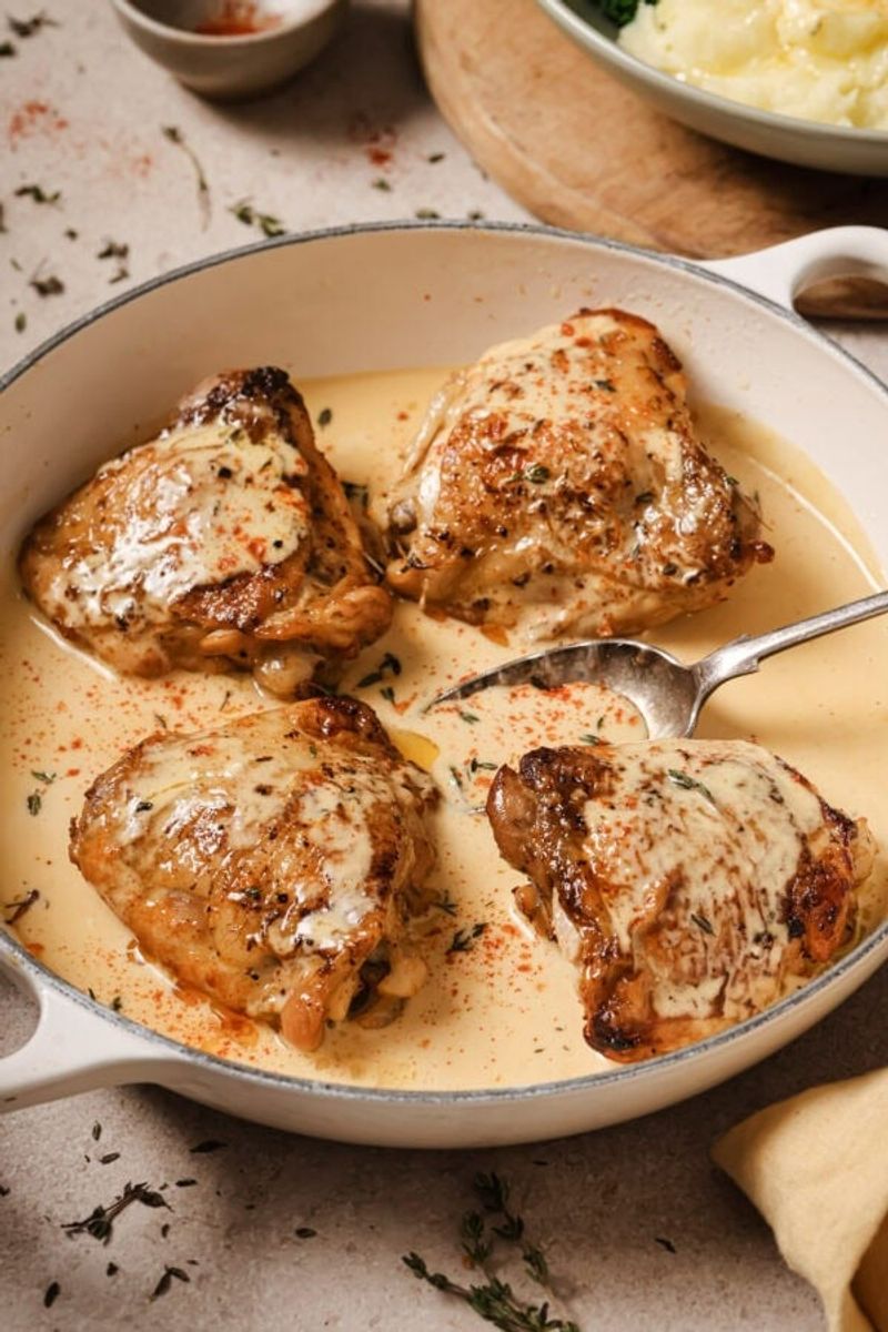 Roasted Chicken Thighs With Dijon Herb Pan Sauce