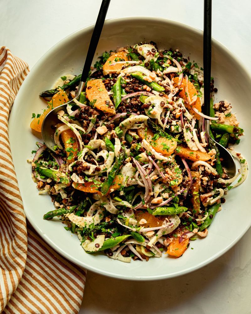 Spring Chopped Salad with Asparagus and Lentils