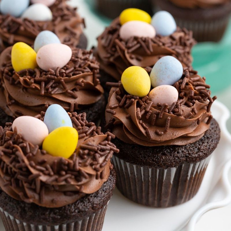 Chocolate Pastel Easter Cupcakes with Chocolate Vermicelli Nests