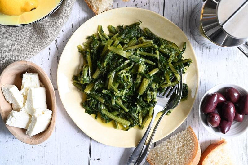 Rustic foraged greens with minimal seasoning