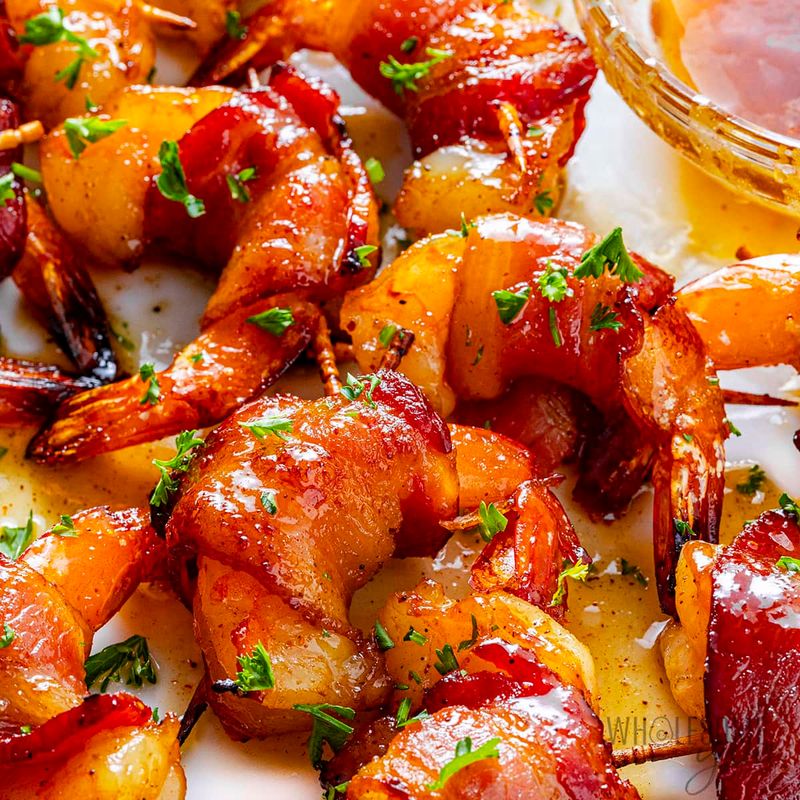 Honey Garlic Bacon Wrapped Shrimp