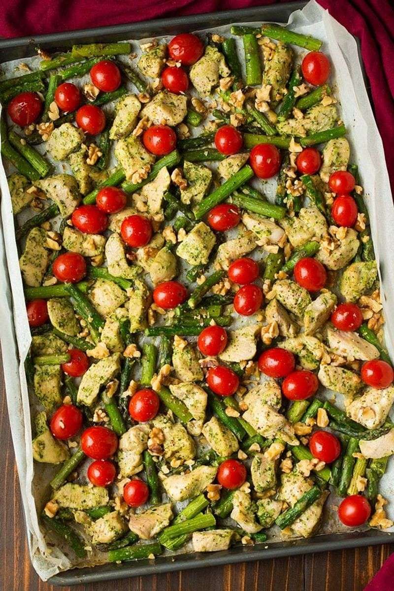 One Sheet Chicken and Veggies with Pesto