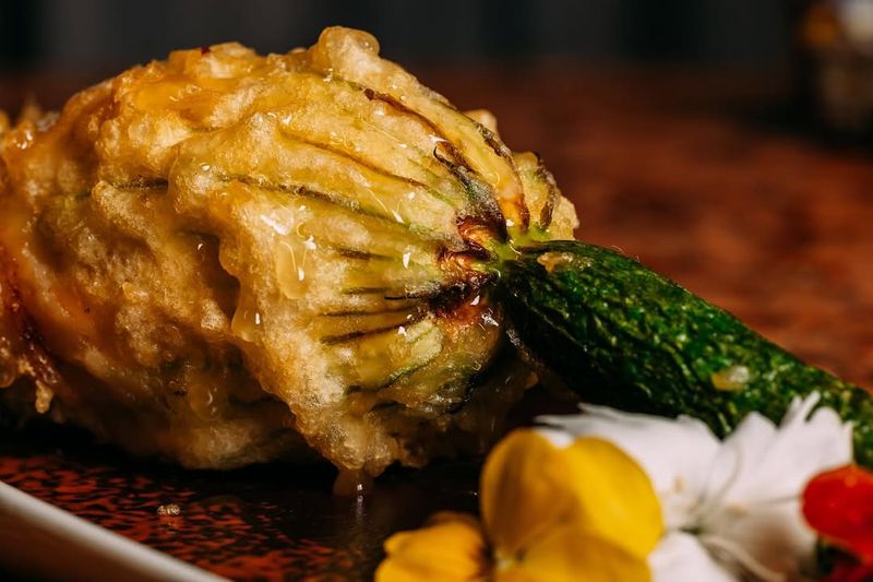 Zucchini Blossom Tempura With Honey-Chili Drizzle