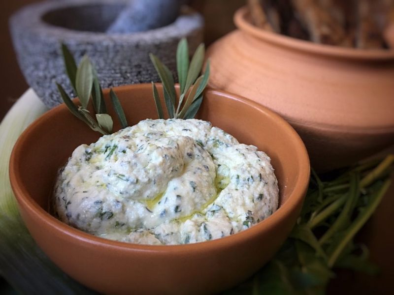 Roman moretum (herby cheese spread)