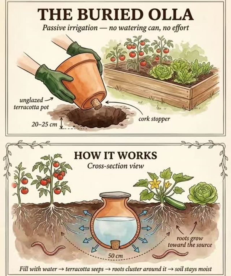 Porous clay releases water beside the plant roots