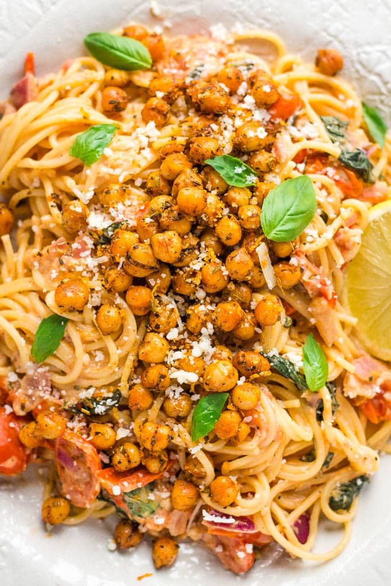 Smoked Paprika Tomato Pasta With Crispy Chickpeas
