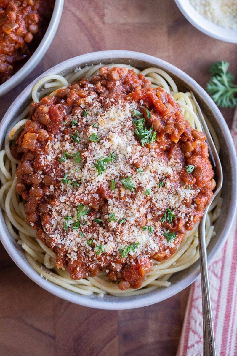 Spaghetti With Meat Sauce Or Lentil Sauce