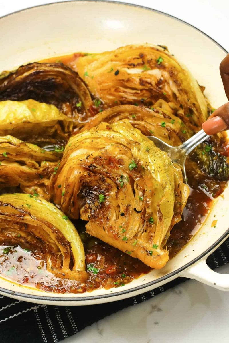Braised Cabbage Wedges with Chicken Broth and Fresh Dill