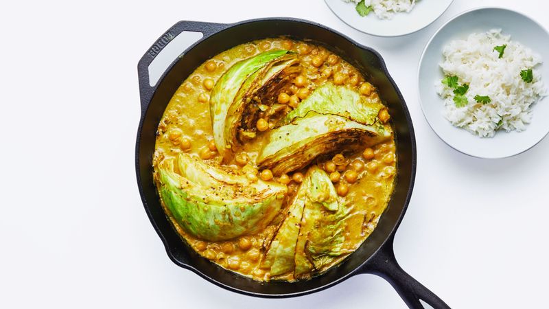Coconut Milk Braised Cabbage Wedges with Chickpeas