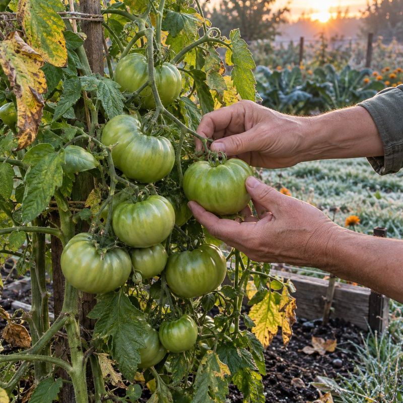 Bring mature-green tomatoes indoors before cold threatens