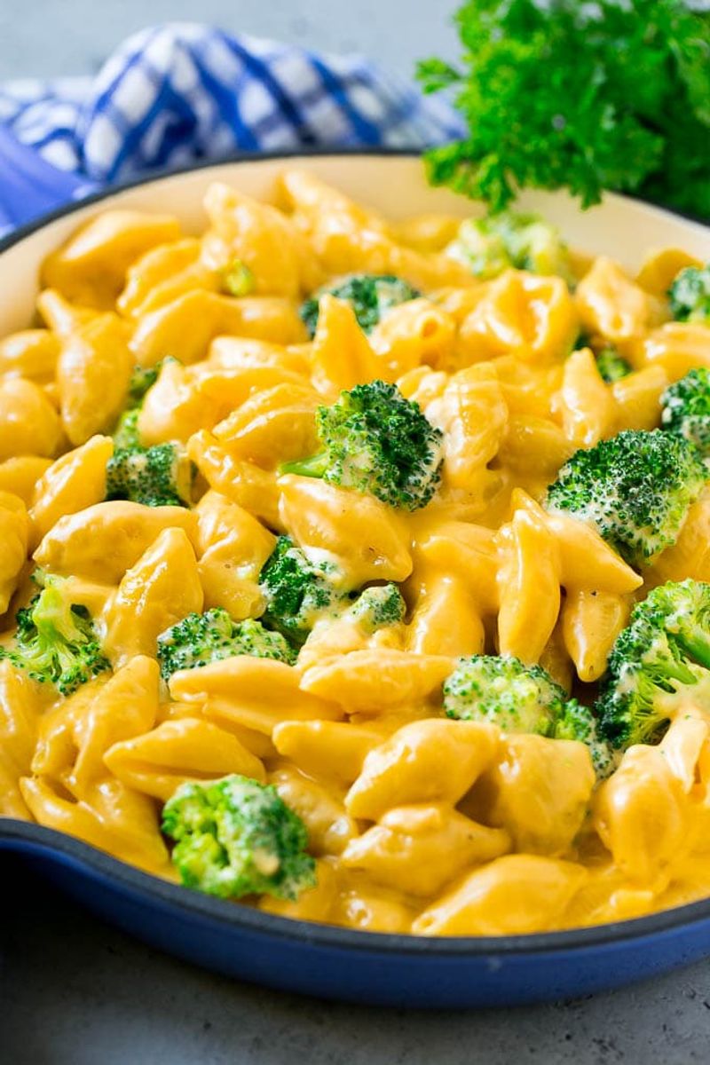 Creamy Broccoli Soup with Cheesy Mac