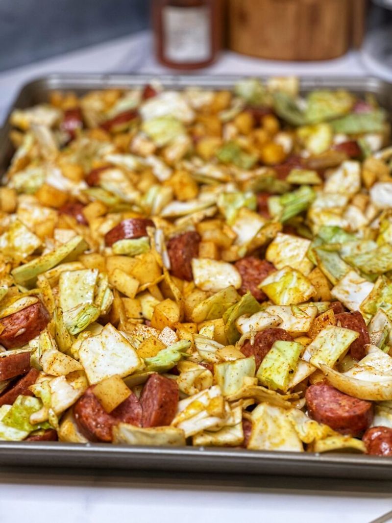 Sheet-Pan Sausage, Cabbage, And Potatoes
