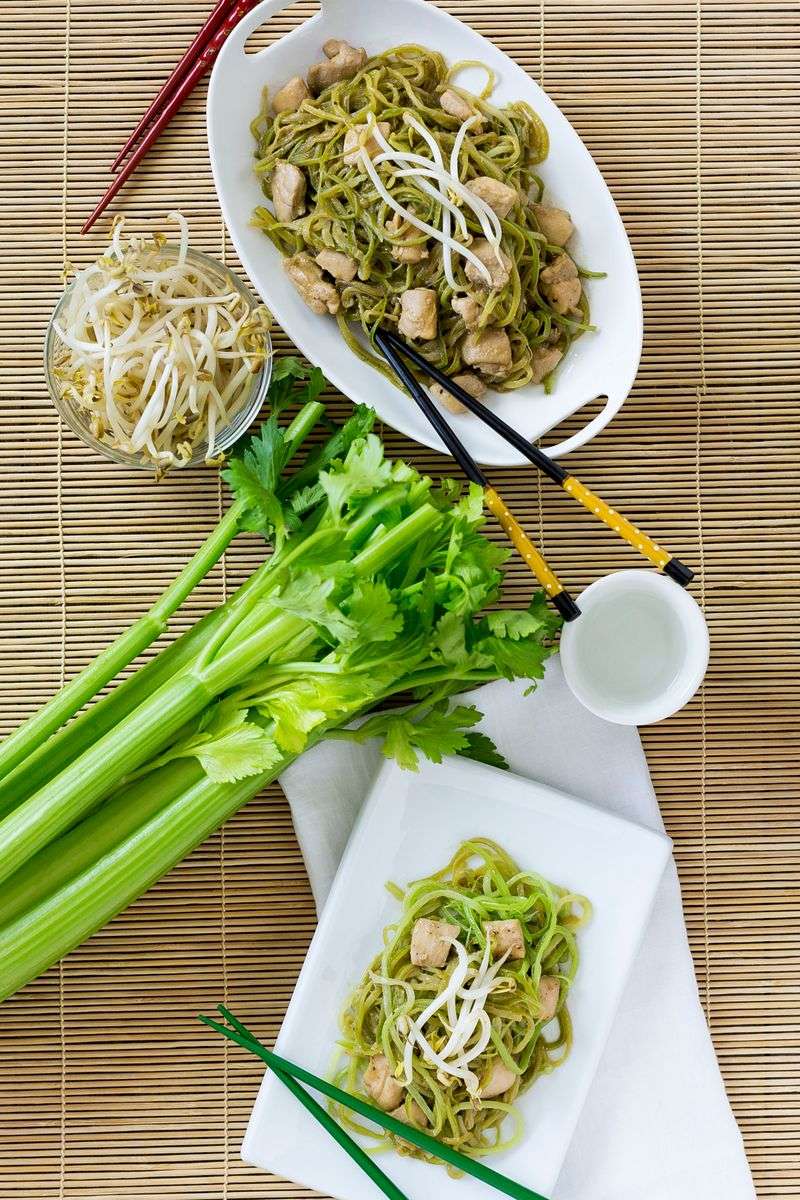 Celery Noodles in Chicken Pad Thai