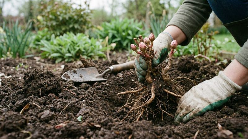 Plant bare-root herbaceous peonies at the right depth