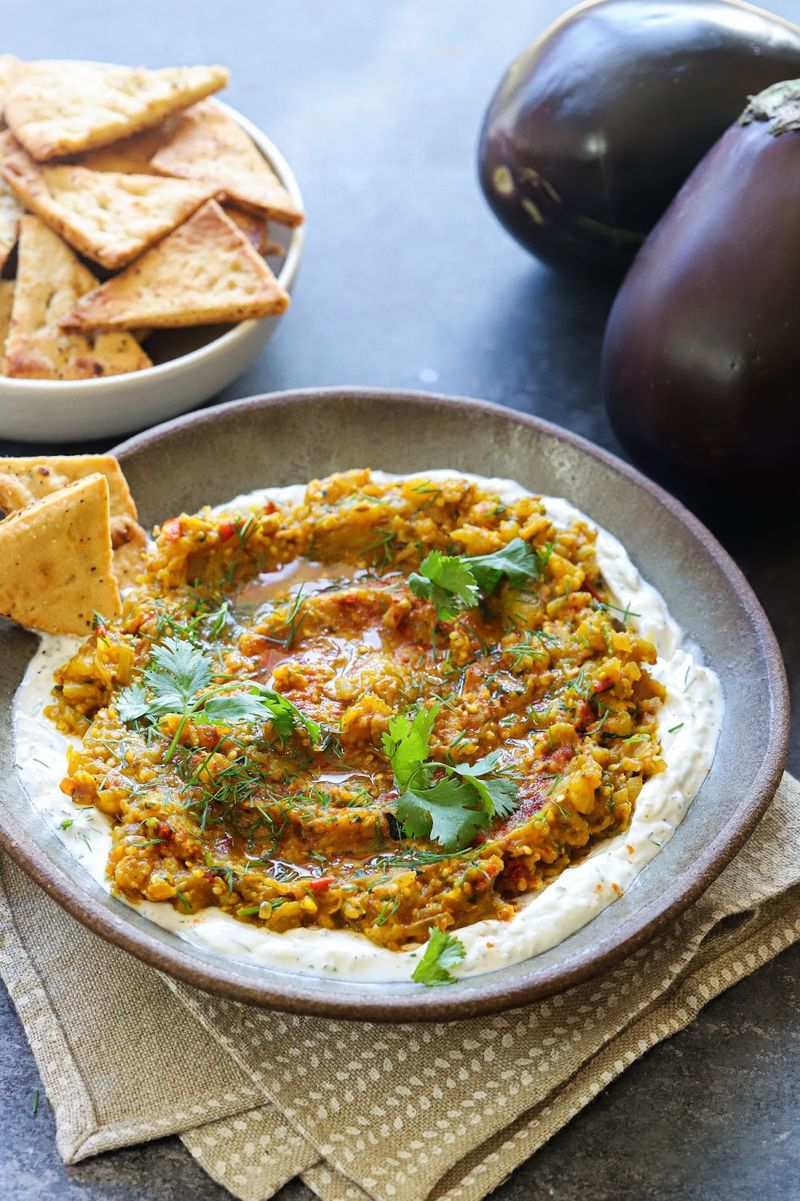 Grilled Eggplant with Herbed Yogurt Dip