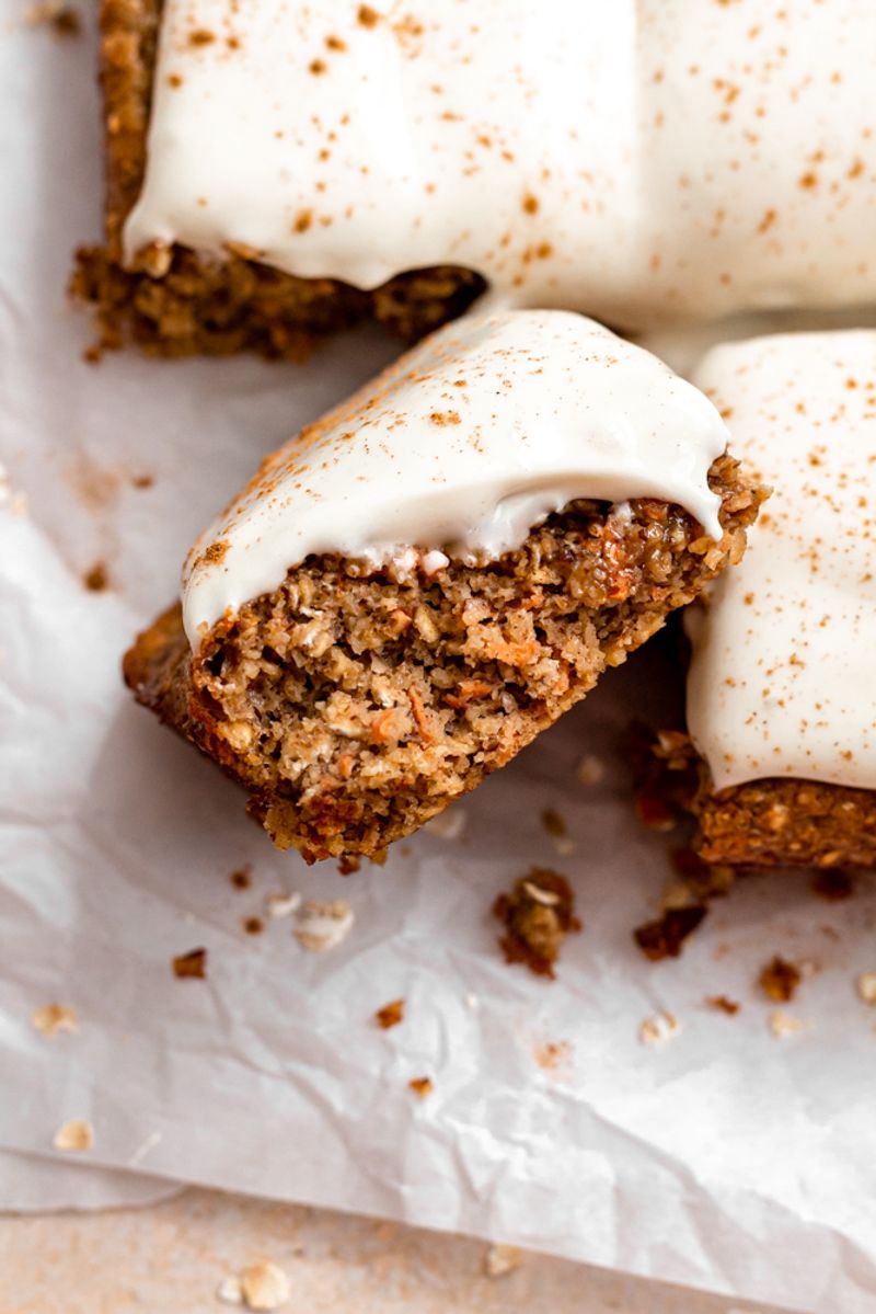 Healthy Carrot Cake Bars with Greek Yogurt Frosting
