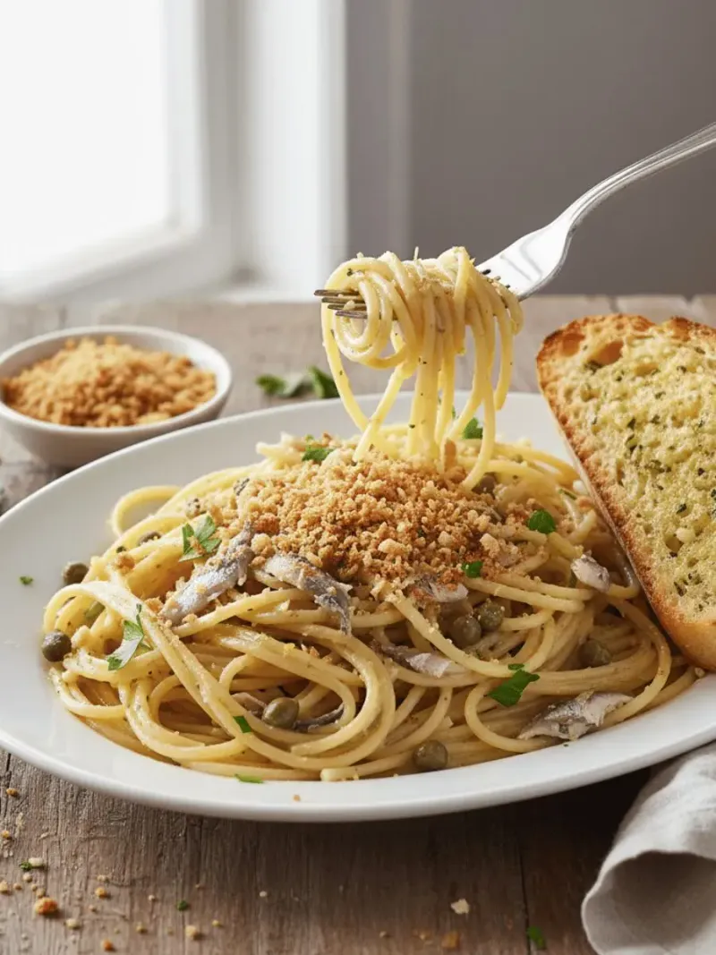 Pasta With Sardines, Garlic, And Breadcrumbs