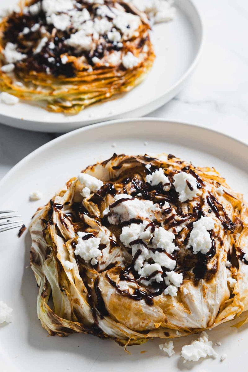 Balsamic Glazed Cabbage Wedges with Goat Cheese