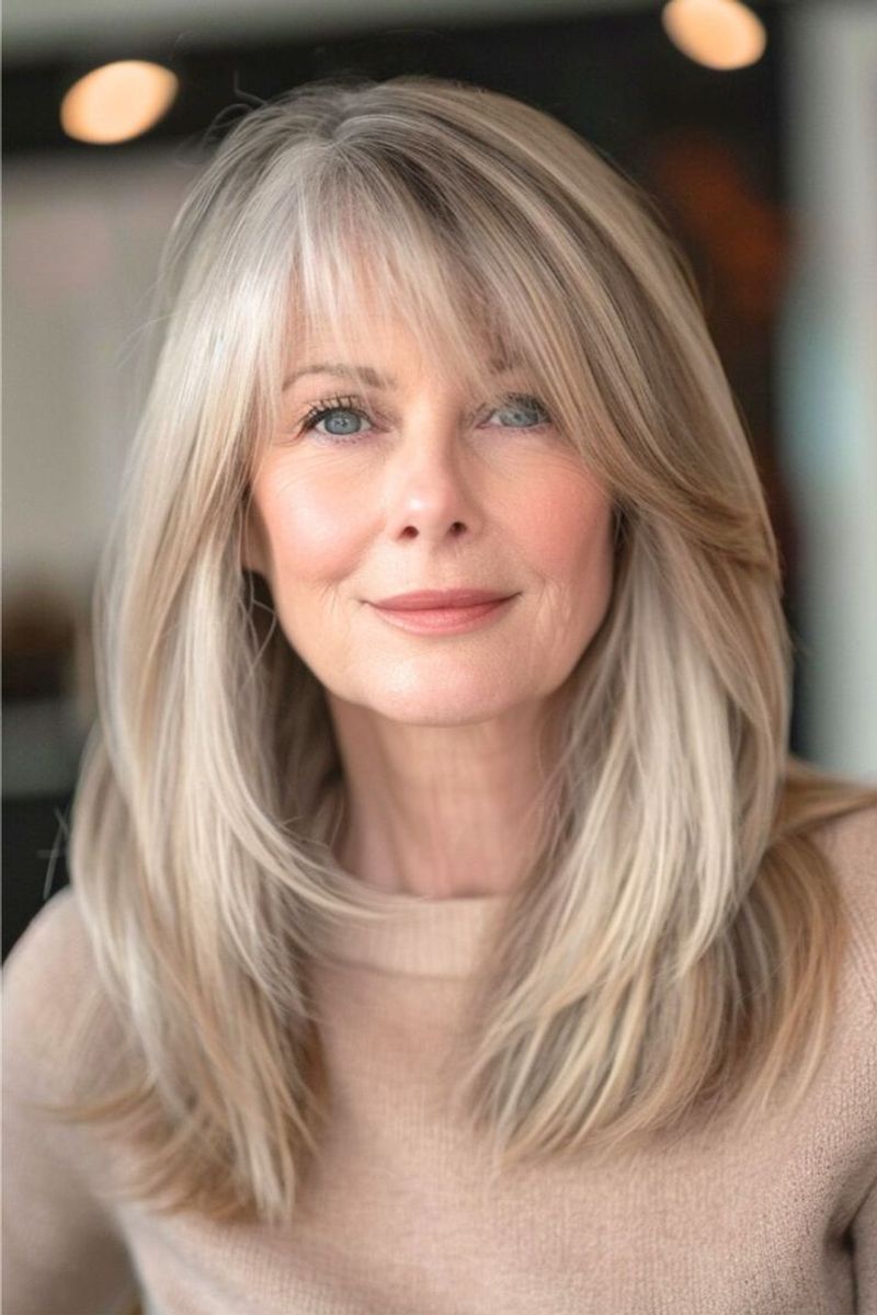 Long Layers with Side-Swept Bangs